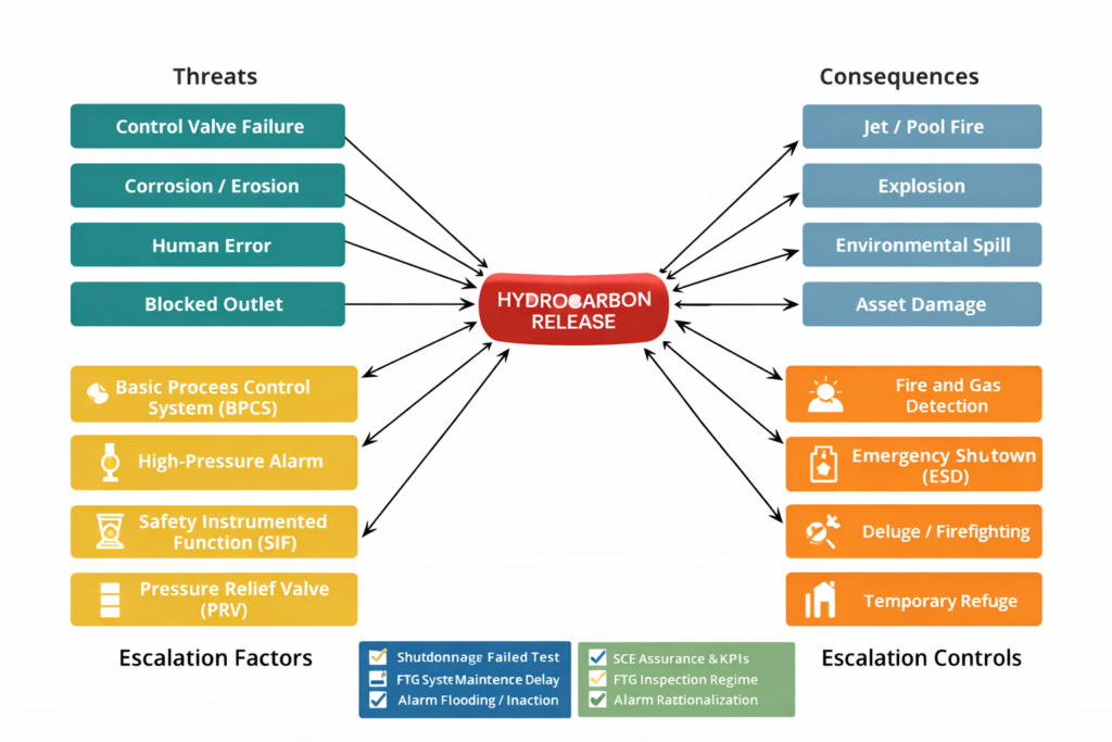 A typical bow-tie risk analysis for hydrocarbon release