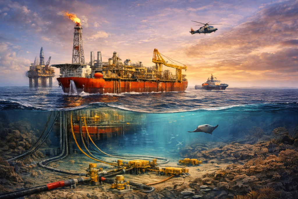 FPSO vessel at sunset over ocean