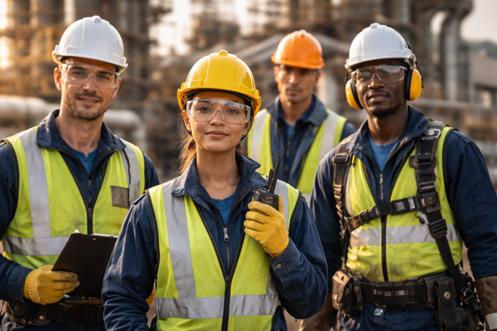 Industrial team in their PPE at worksite