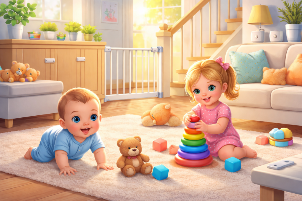 Playtime in a safe, cheerful living room